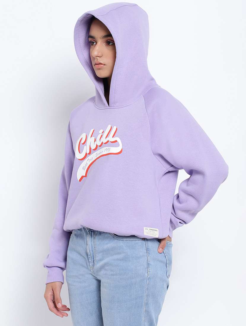 chest print hood neck sweatshirt - 18633583 -  Standard Image - 1