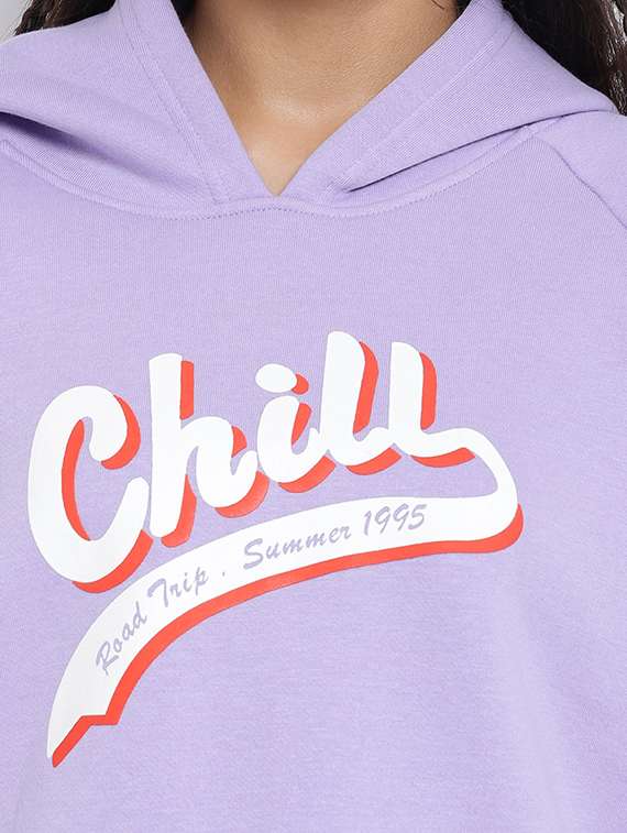 chest print hood neck sweatshirt - 18633583 -  Standard Image - 4