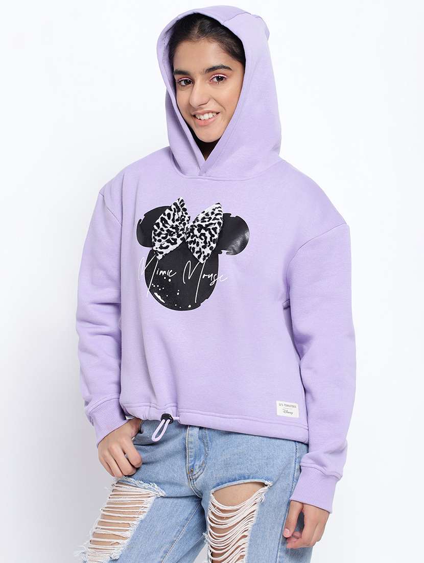 chest print hood neck sweatshirt - 18633592 -  Standard Image - 1
