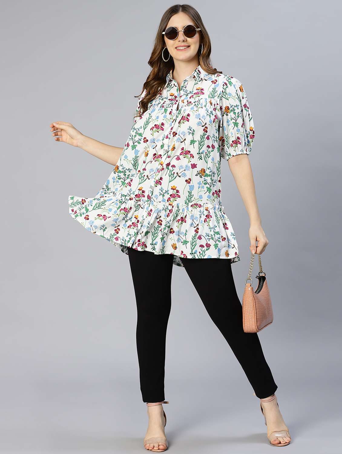 shirt collar printed regular tunic - 18633638 - Standard Image - 4