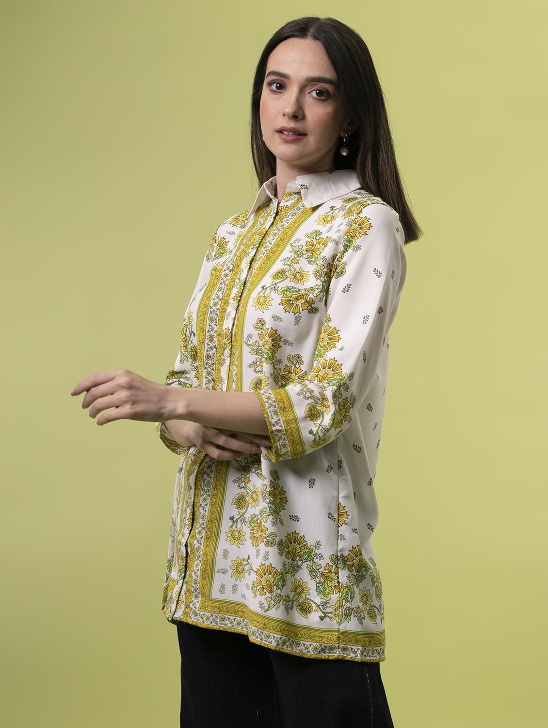 shirt collar floral printed regular tunic - 18633642 - Standard Image - 1