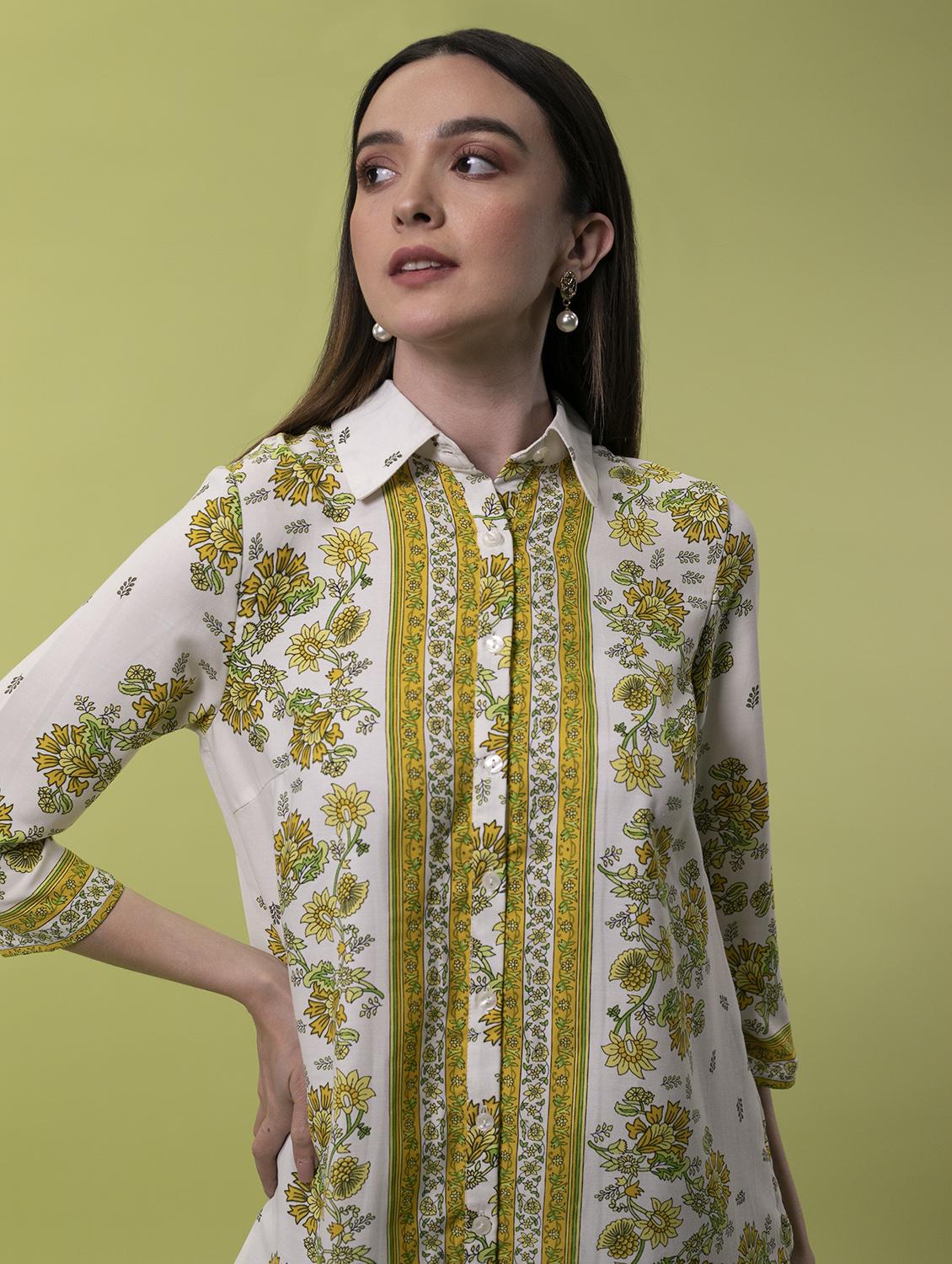 shirt collar floral printed regular tunic - 18633642 - Standard Image - 4