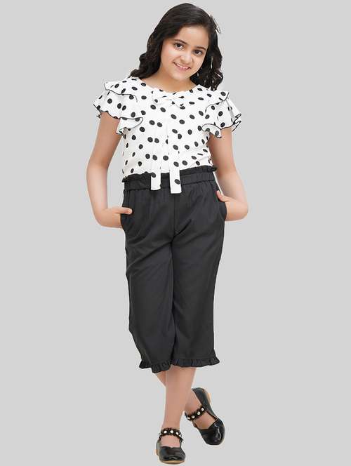 girls round neck polka dots capri sets - 18633776 - Standard Image - 0