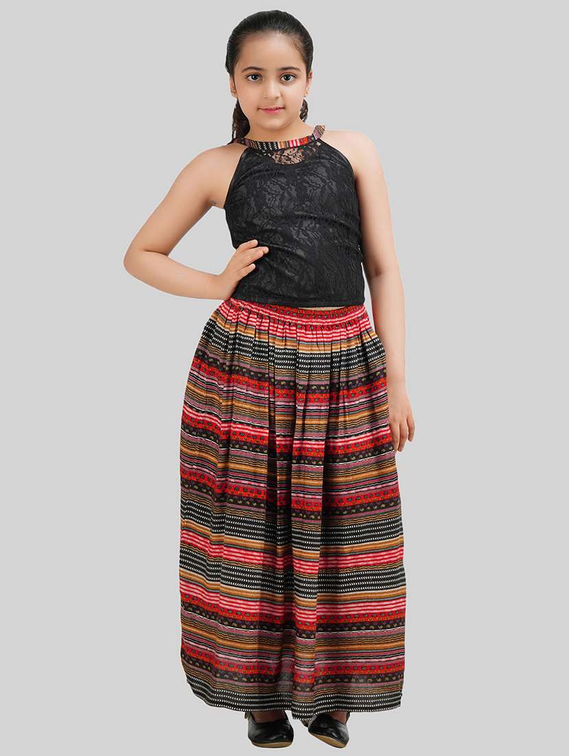girls halter neck printed skirt top 