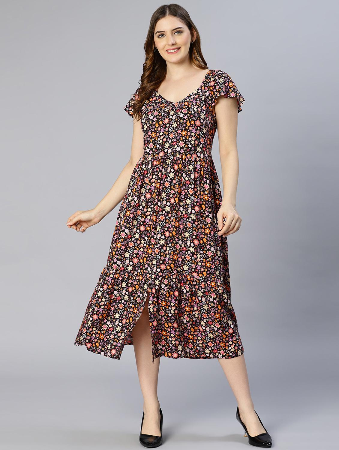 women's fit & flare floral dress - 18633956 - Standard Image - 1
