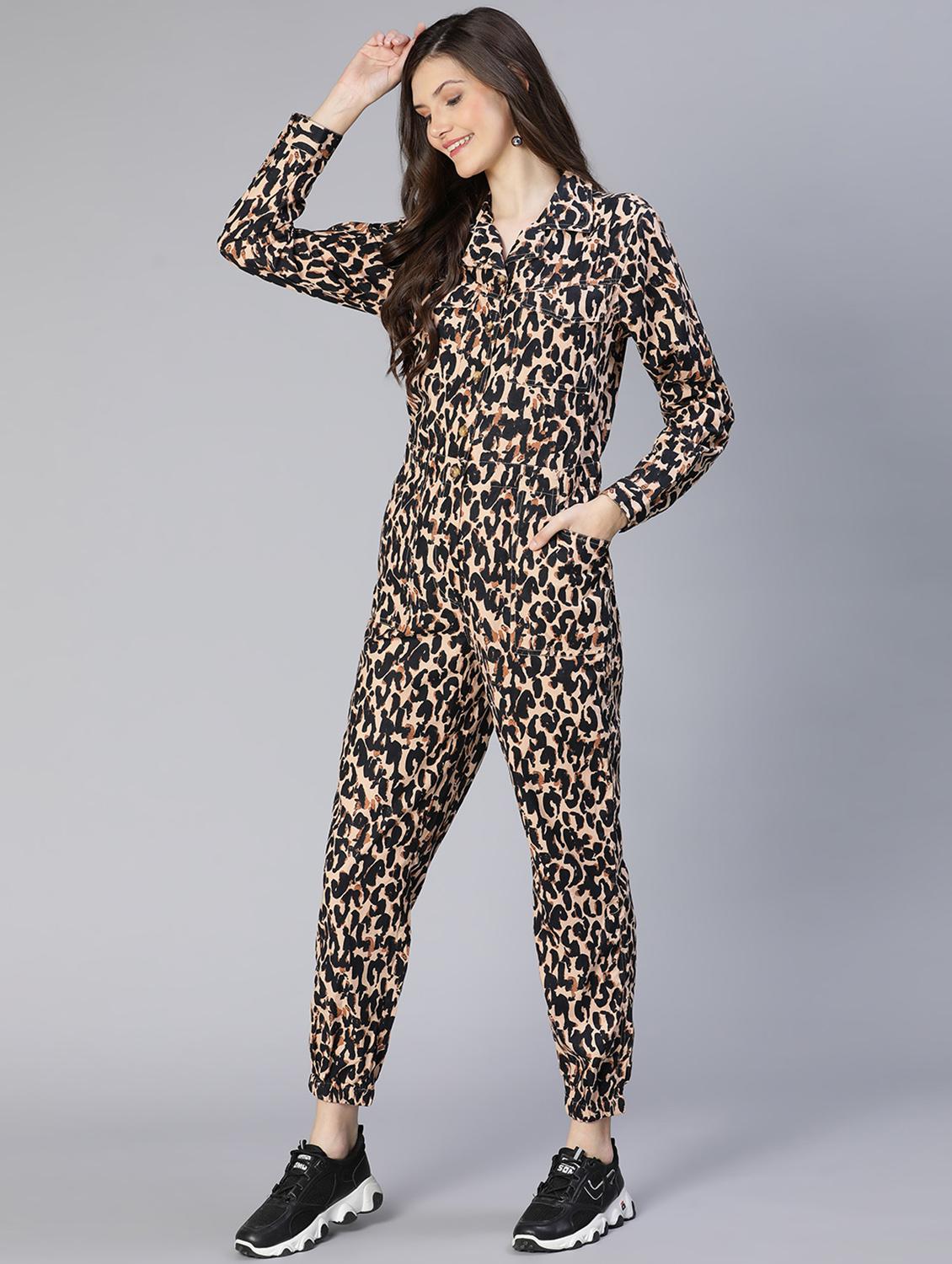 lapel neck printed full leg jumpsuit - 18634458 -  Standard Image - 1