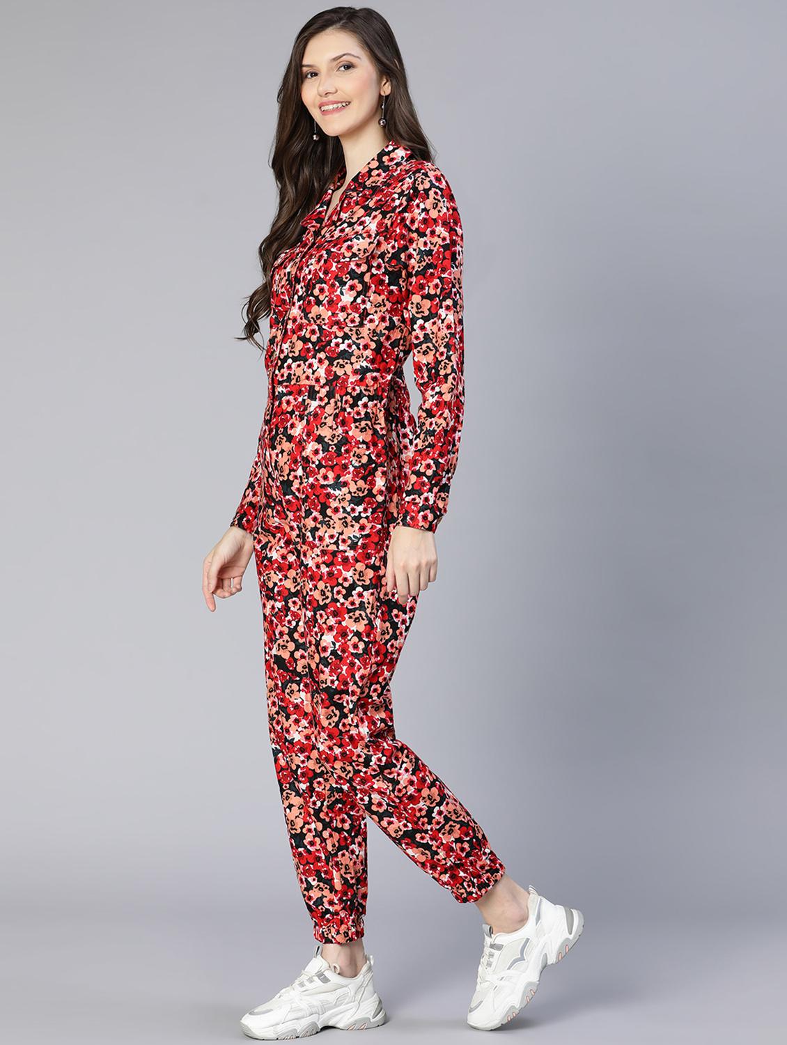 lapel neck printed full leg jumpsuit - 18634459 - Standard Image - 1