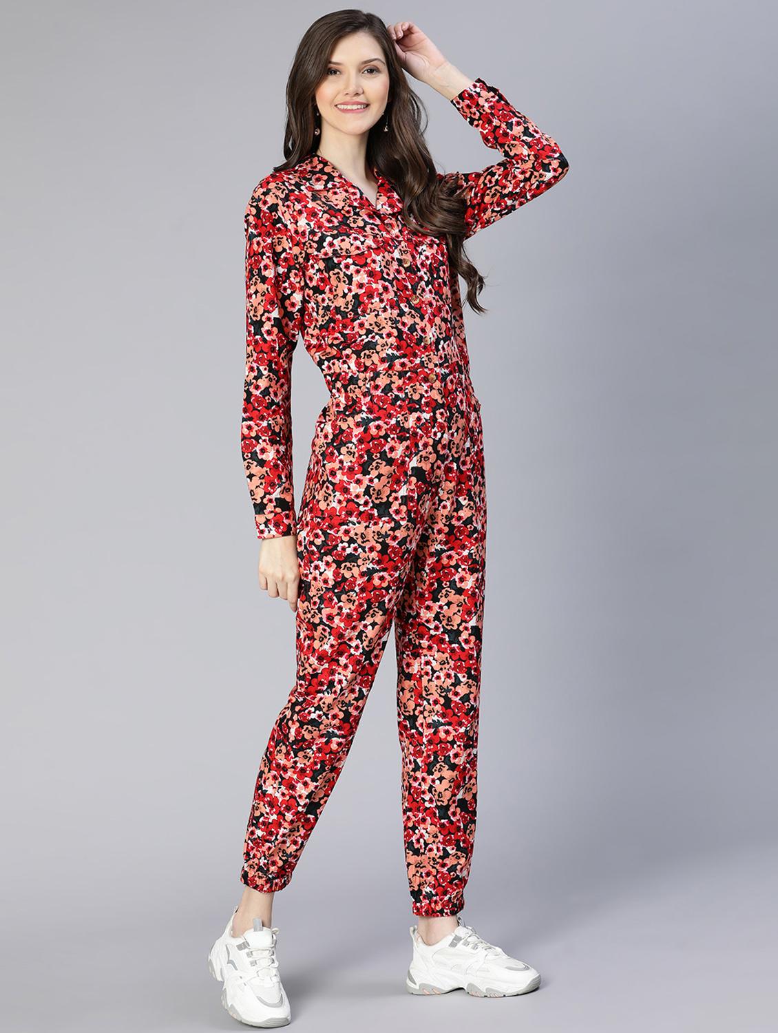 lapel neck printed full leg jumpsuit - 18634459 - Standard Image - 4