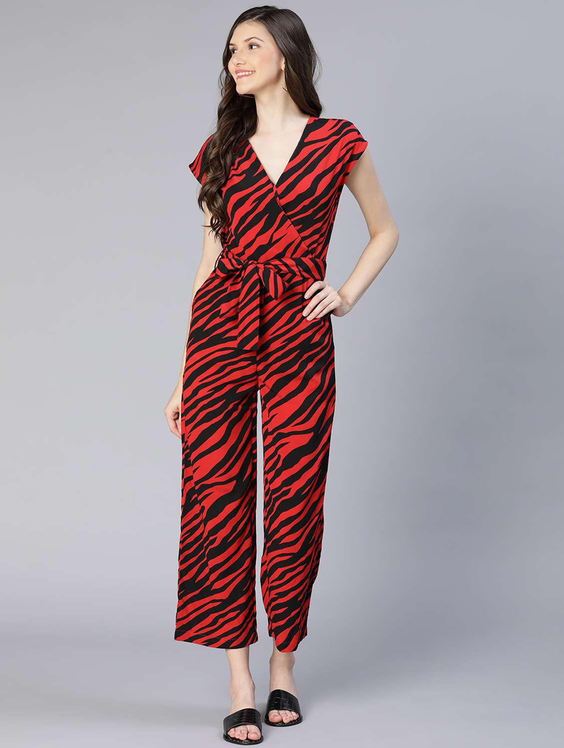 v-neck printed full leg jumpsuit - 18634465 -  Zoom Image - 0