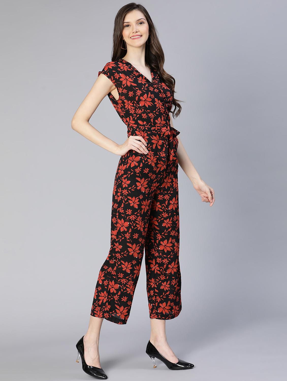 v-neck printed full leg jumpsuit - 18634466 - Standard Image - 1