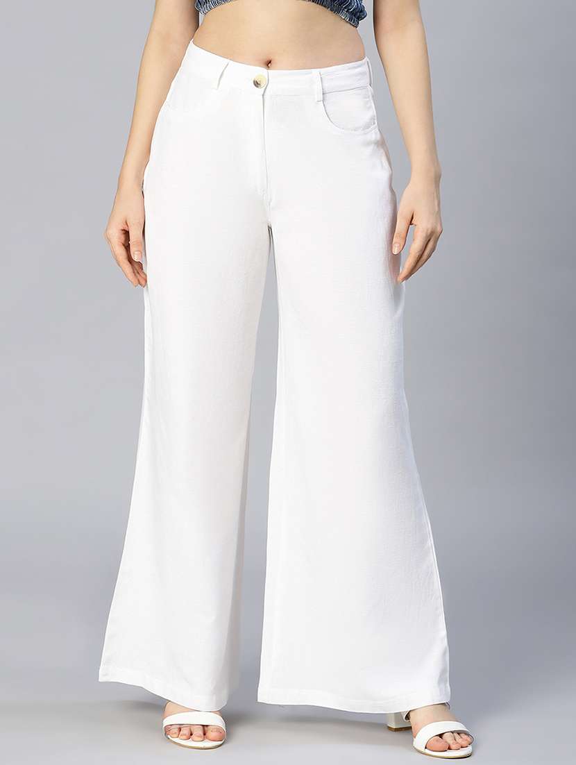 solid white flat front trouser