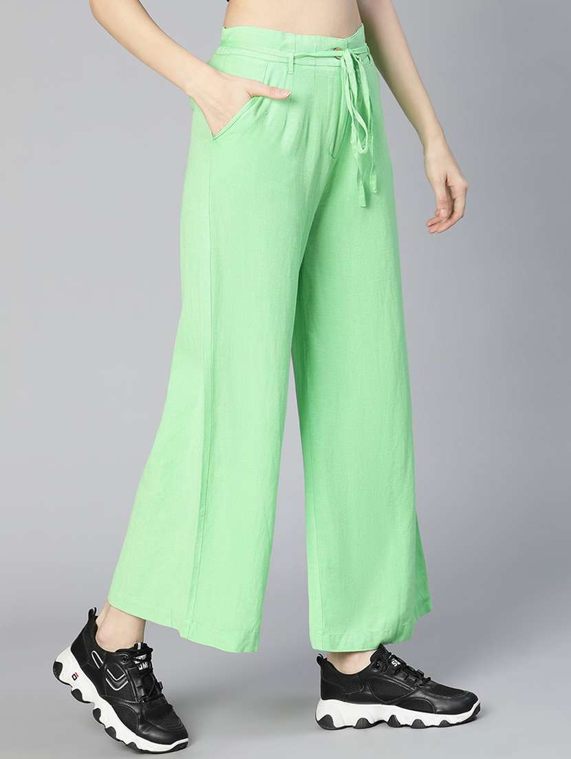 solid green pleated trouser - 18634531 - Standard Image - 1
