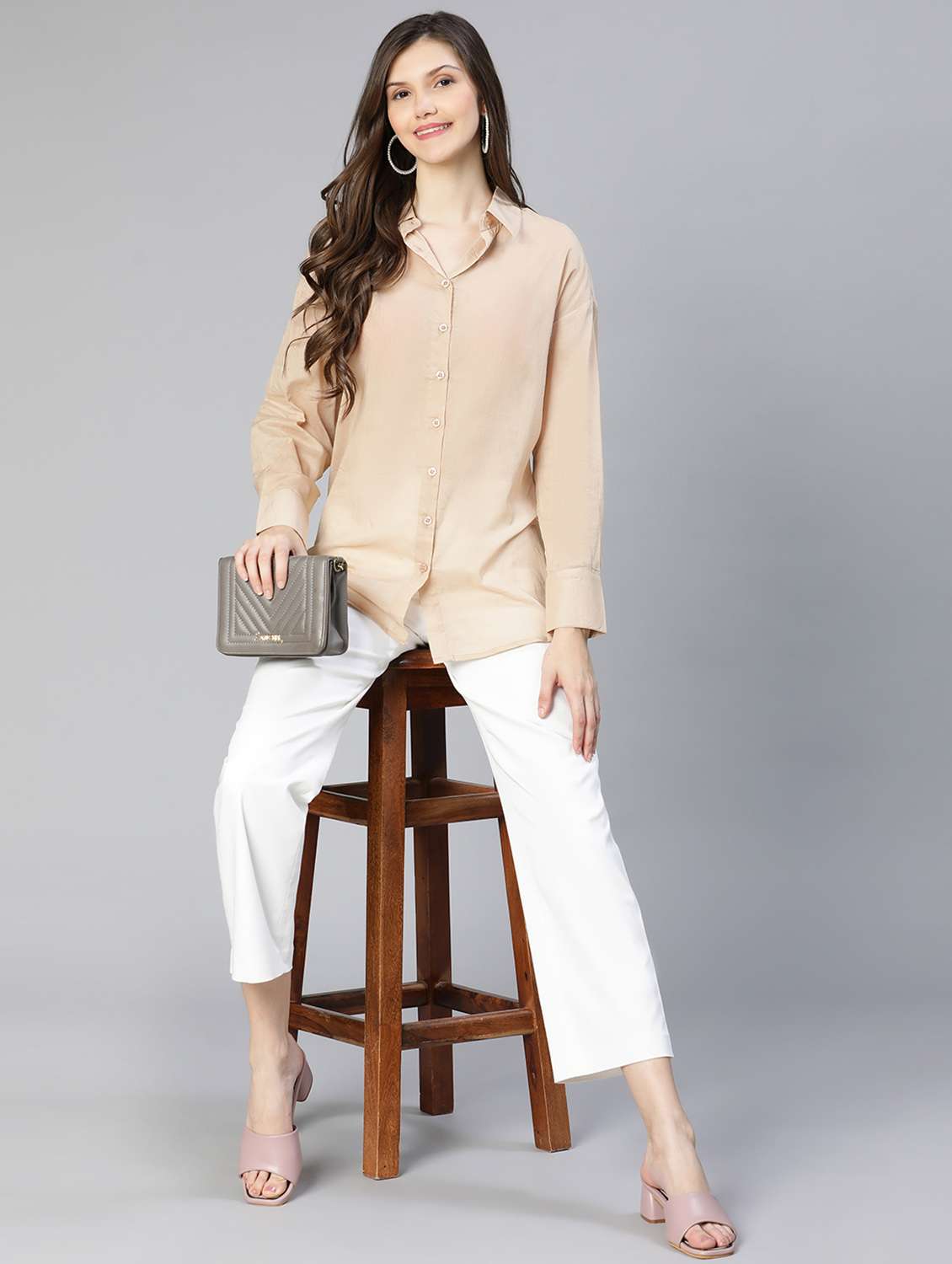 beige solid regular shirt - 18634641 -  Standard Image - 4