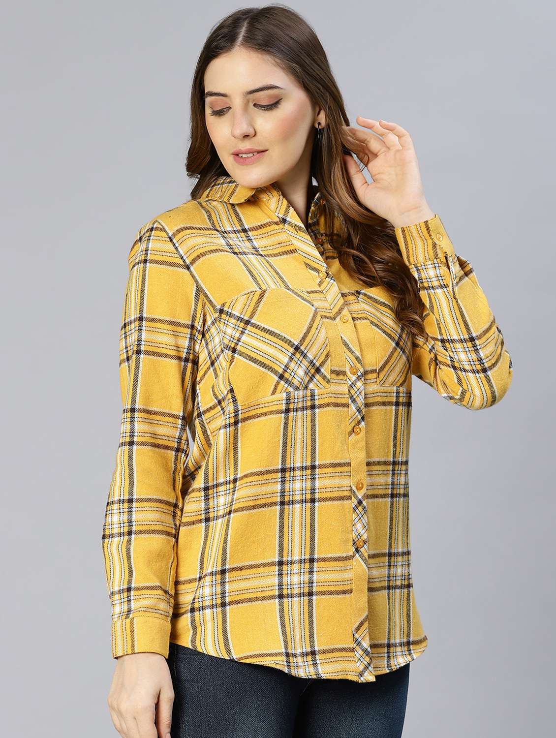 yellow checkered regular shirt - 18634658 -  Standard Image - 1