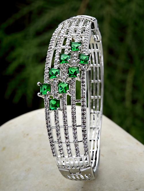 silver tone green cz and american diamond studded bangle - 18635687 -  Standard Image - 0