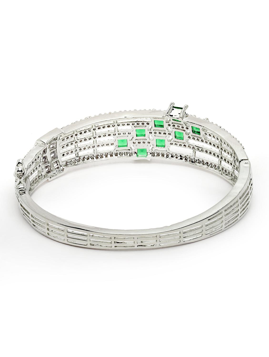 silver tone green cz and american diamond studded bangle - 18635687 - Standard Image - 1