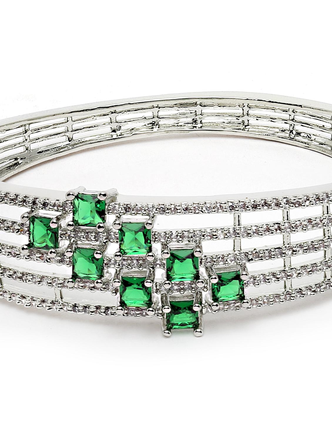 silver tone green cz and american diamond studded bangle - 18635687 - Standard Image - 4