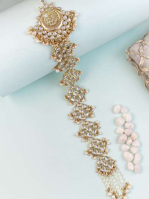 karatcart gold plated peacock design pearl and kundan studded bridal wedding hair braid choti - 18635735 -  Standard Image - 0