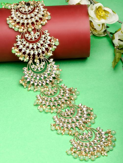 karatcart light green beads gold plated kundan bridal wedding hair braid choti - 18635745 - Standard Image - 0