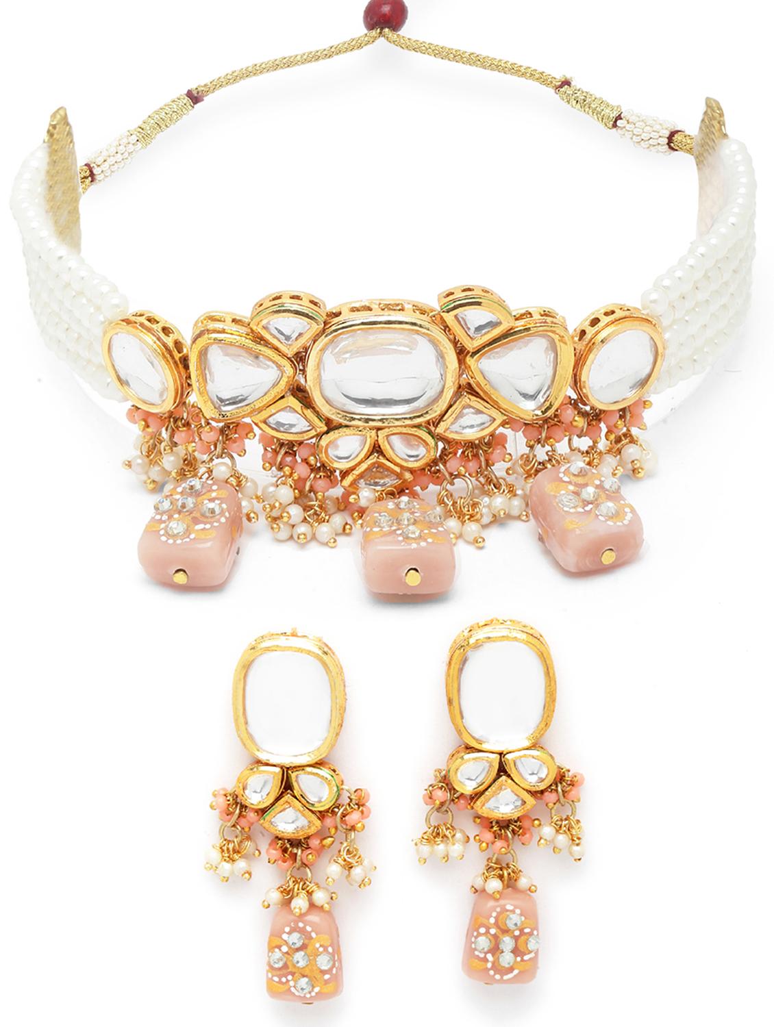 karatcart peach designer tumble polki kundan necklace set  - 18635782 -  Standard Image - 1