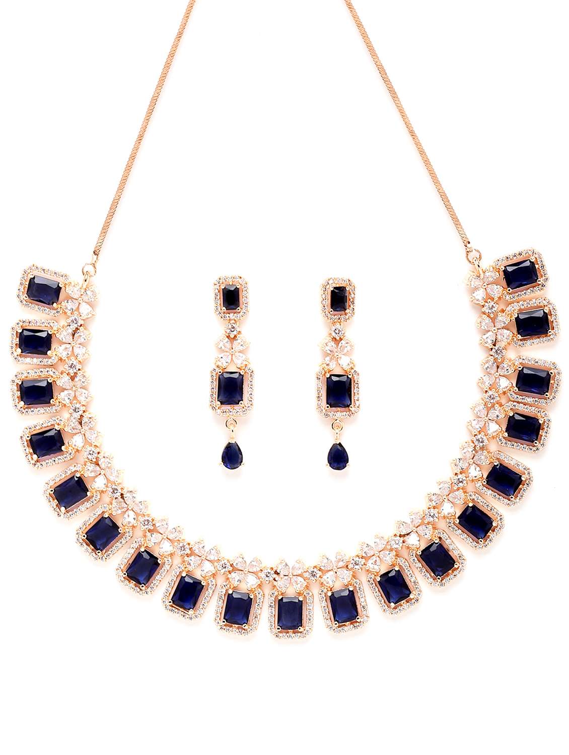 karatcart rose gold plated blue ad necklace set - 18635817 - Standard Image - 1