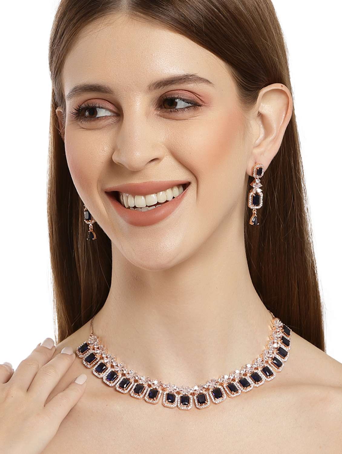 karatcart rose gold plated blue ad necklace set - 18635817 - Standard Image - 4