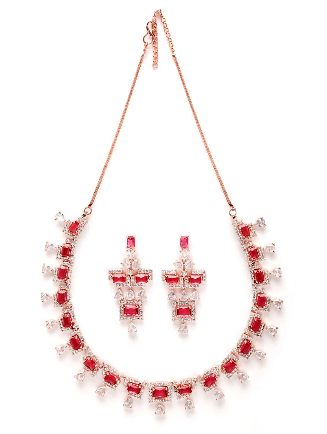 karatcart rose gold plated red cubic zirconia studded necklace set  - 18635823 -  Standard Image - 1