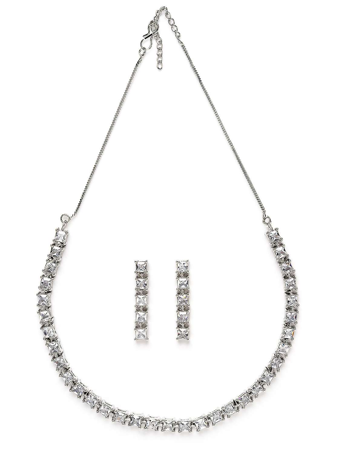 silver tone cubic zirconia studded necklace set - 18635899 - Standard Image - 1