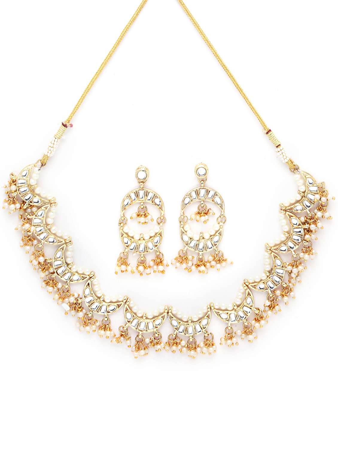 karatcart gold plated moon shaped white kundan neckalce set - 18635911 -  Standard Image - 1