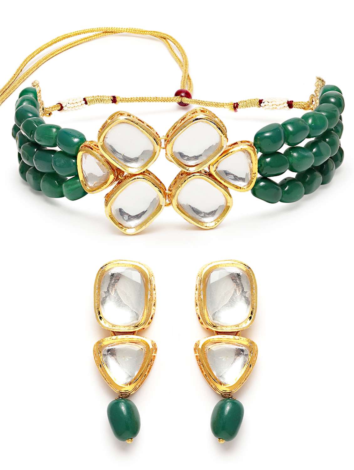 karatcart green tumble polki choker necklace set - 18635948 -  Standard Image - 1