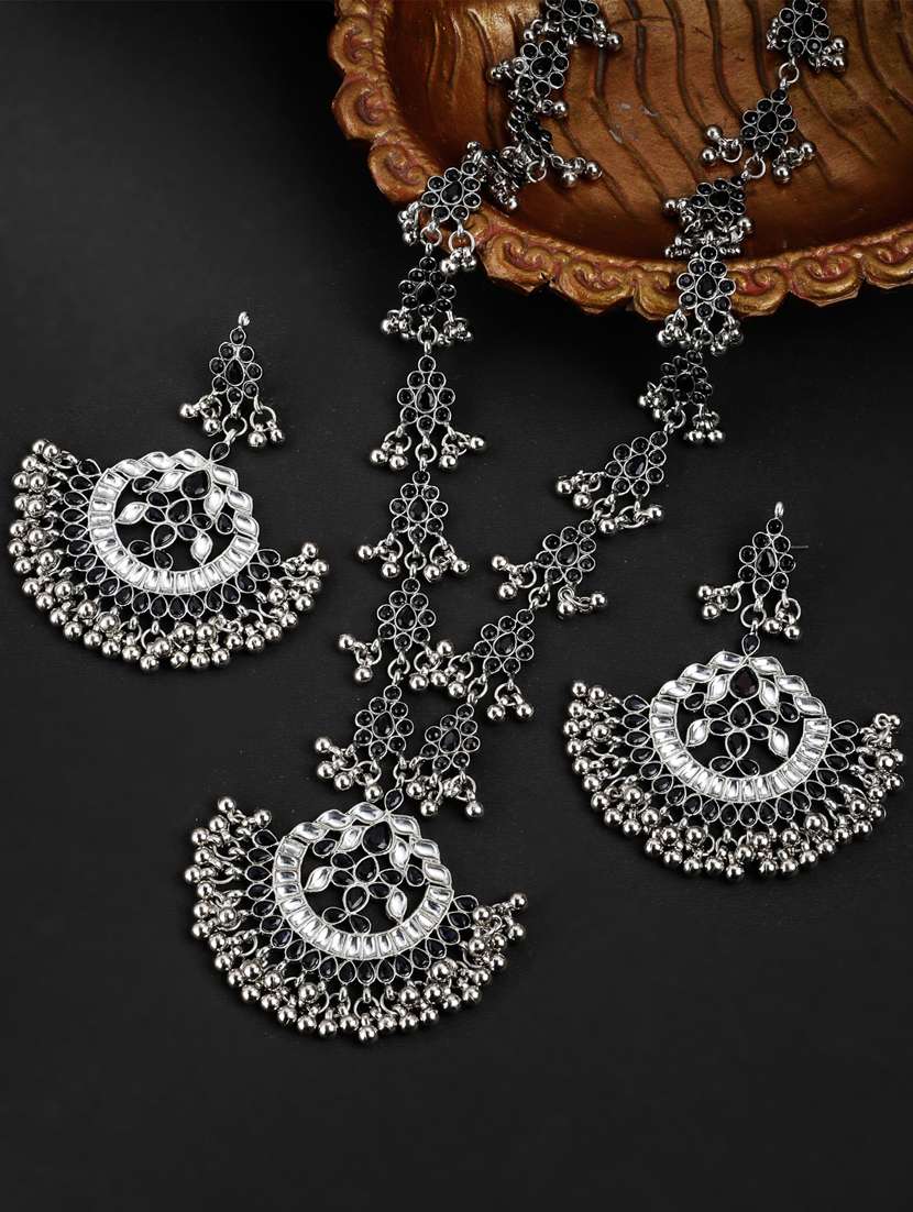black metal necklaces and earring