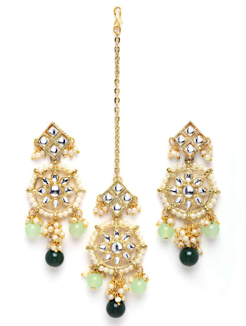 gold plated necklaces earring maang tikka set - 18636013 - Standard Image - 1