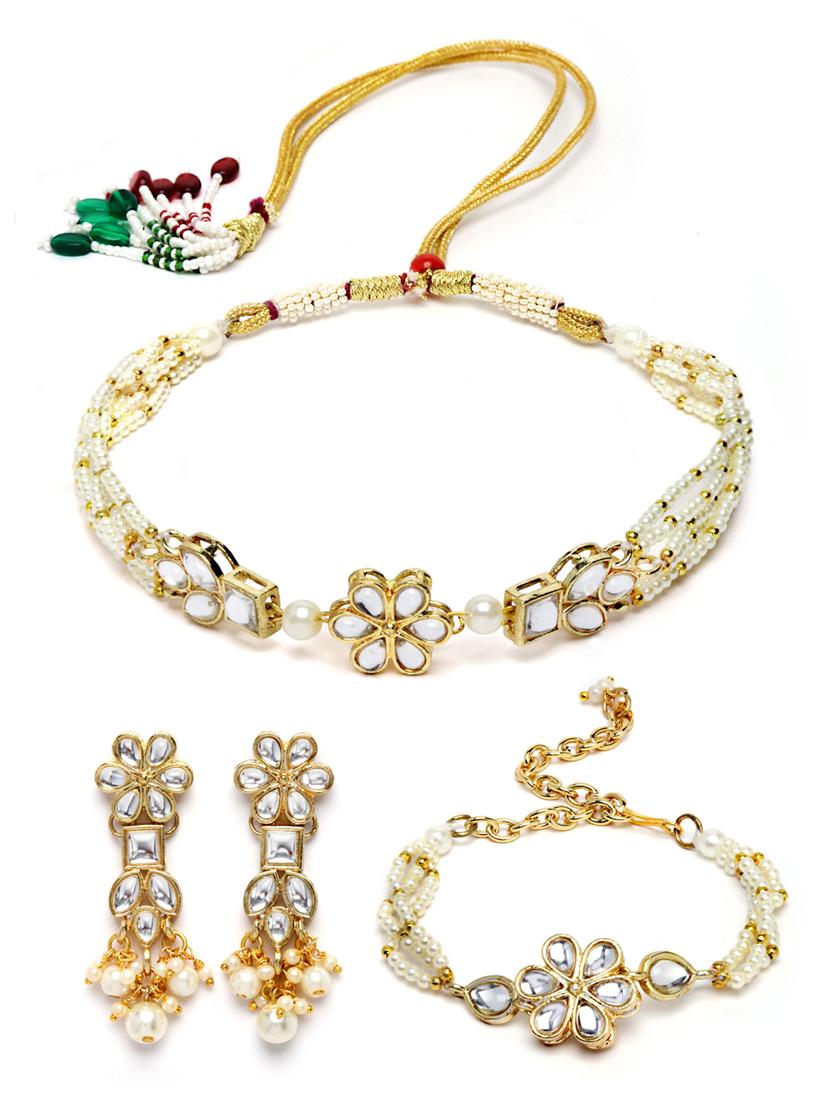 gold plated necklaces earring and bracelet set - 18636021 -  Standard Image - 1