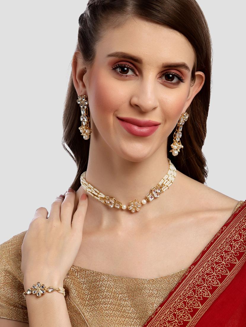 gold plated necklaces earring and bracelet set - 18636021 - Standard Image - 4