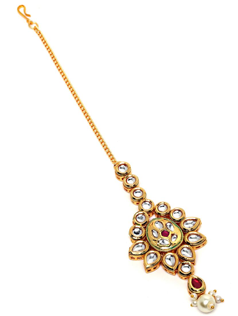 red metal maang teekas & passa - 18636099 - Standard Image - 1