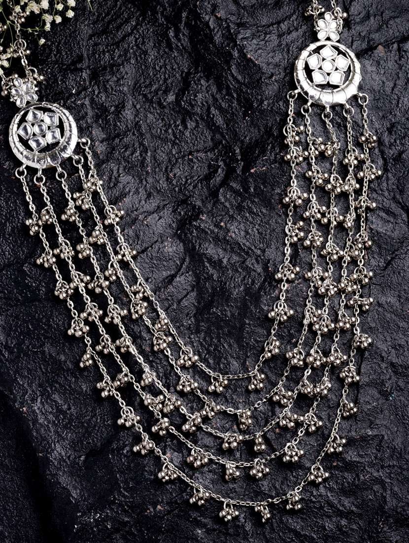 silver metal long necklace - 18636144 -  Zoom Image - 0