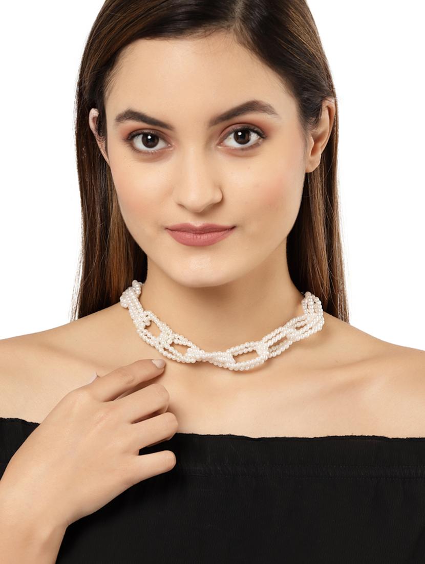 white metal choker necklace - 18636148 - Standard Image - 4