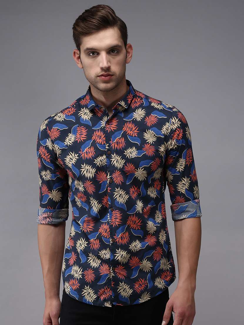 mens leaf print casual shirt