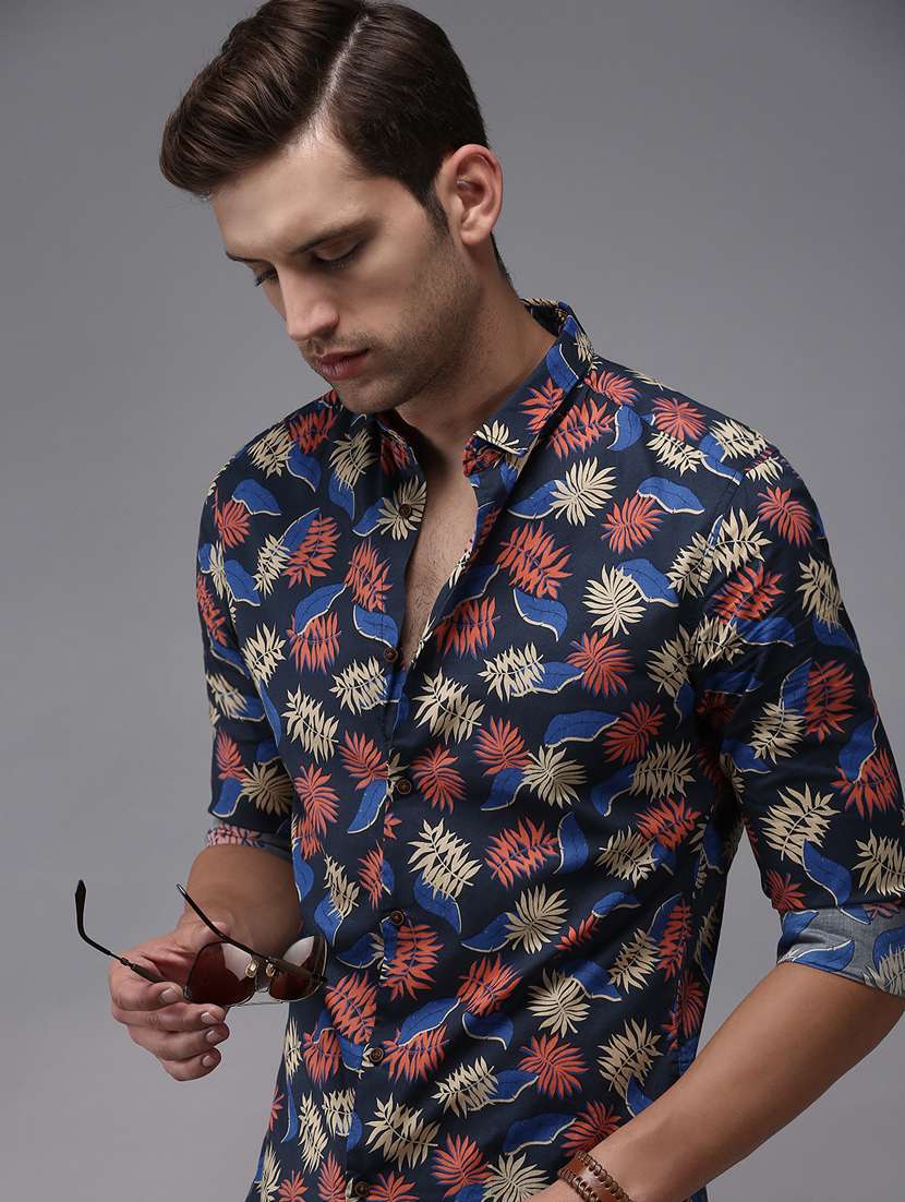 mens leaf print casual shirt - 18636826 - Standard Image - 1