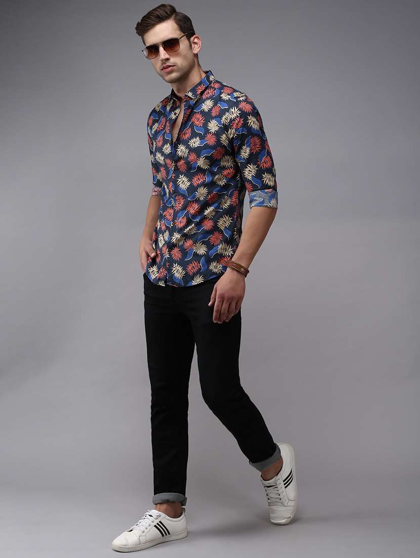 mens leaf print casual shirt - 18636826 - Standard Image - 4