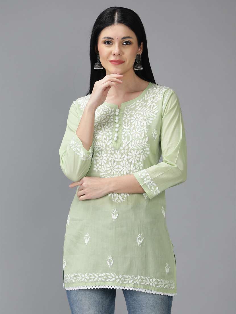 chikankari embroidered short kurti