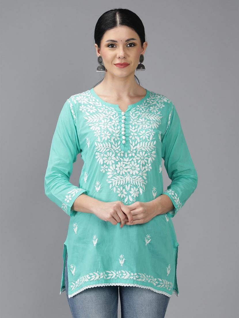 chikankari embroidered short kurti - 18636938 - Zoom Image - 0