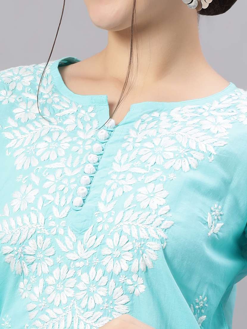 Chikankari Embroidered Short Kurti - 18636938 -  Standard Image - 1