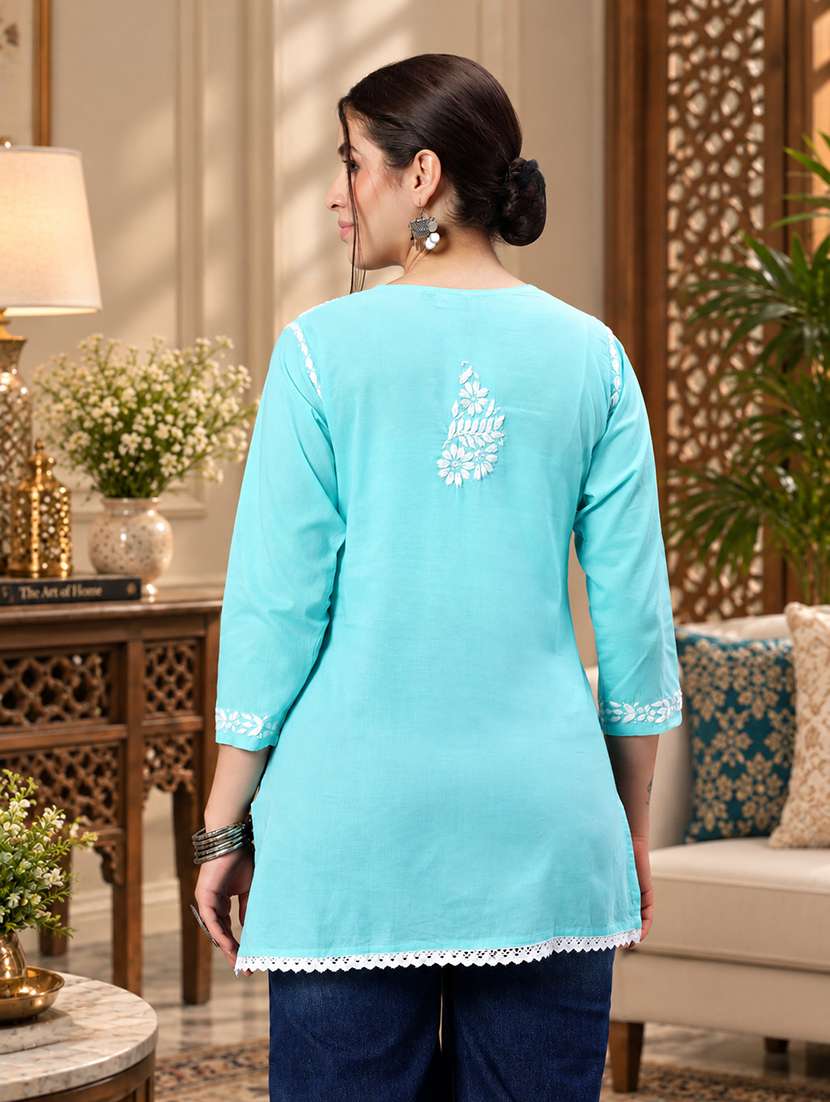 Chikankari Embroidered Short Kurti - 18636938 -  Standard Image - 4