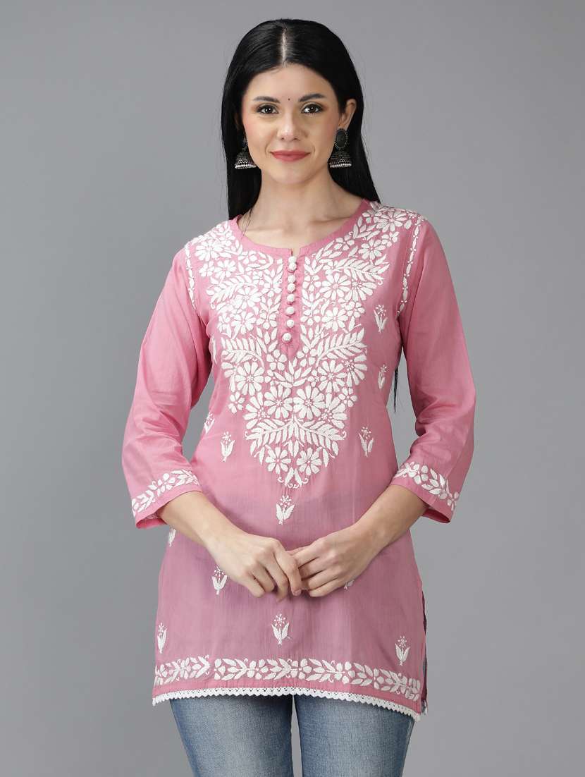chikankari embroidered short kurti