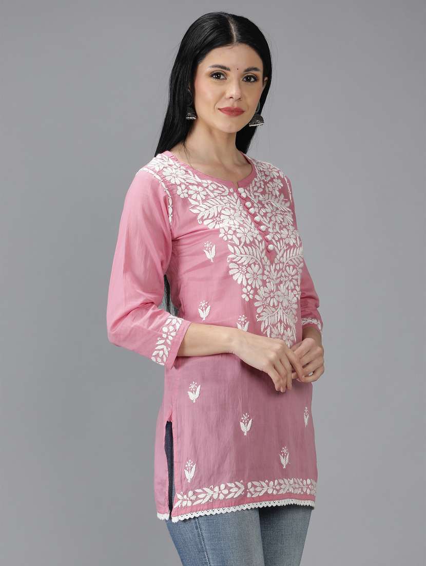 chikankari embroidered short kurti - 18636939 - Standard Image - 1