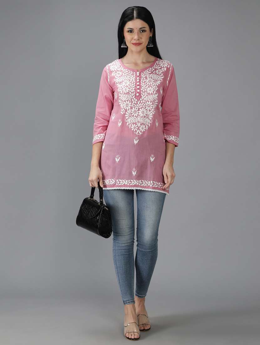 chikankari embroidered short kurti - 18636939 - Standard Image - 4