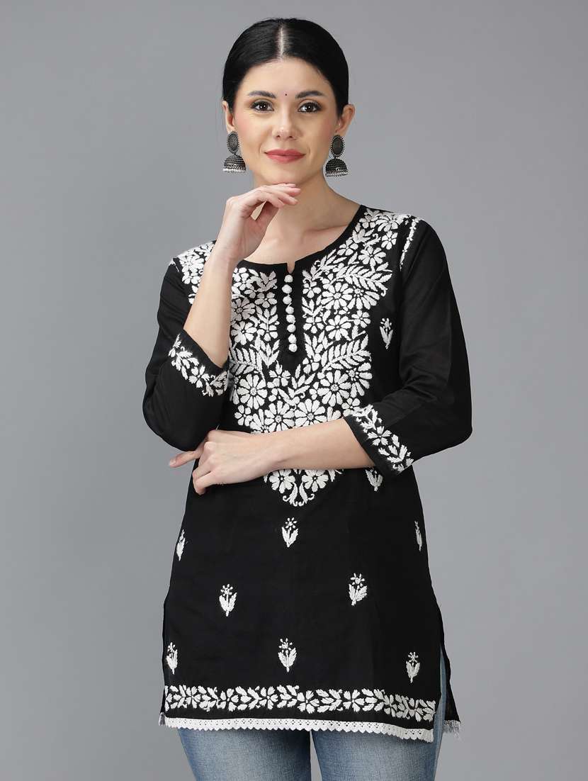 chikankari embroidered short kurti
