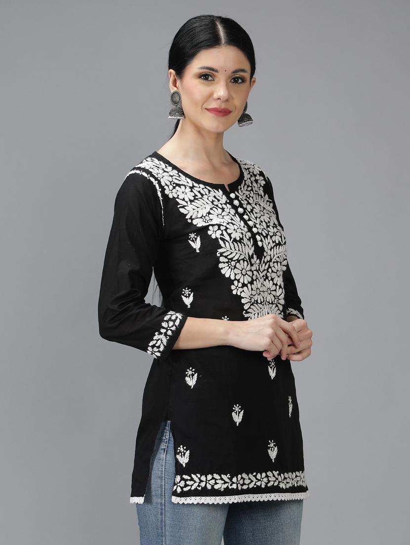chikankari embroidered short kurti - 18636941 -  Standard Image - 1
