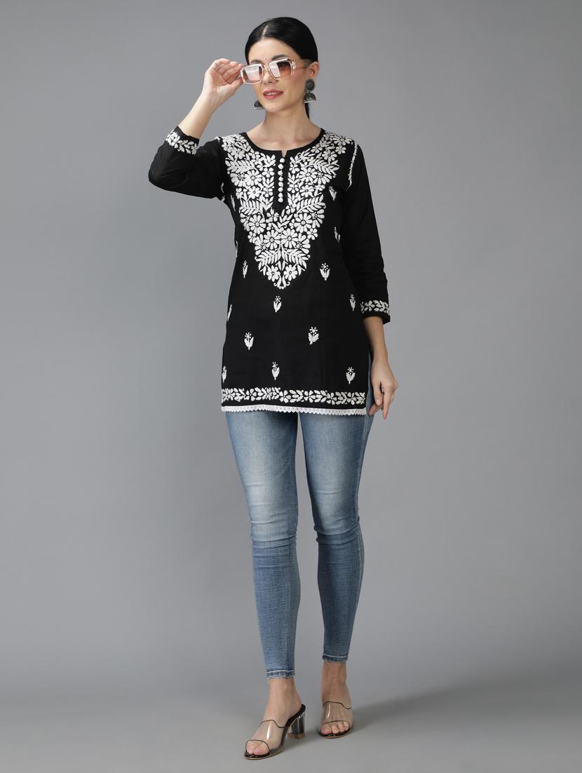 chikankari embroidered short kurti - 18636941 - Standard Image - 4